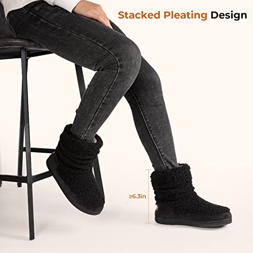 HomeTop Women's Bootie Slippers Fuzzy Warm Memory Foam Indoor House Shoes with Non-slip Rubber Soles4