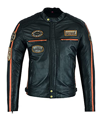 Veste de moto en cuir de vachette pleine fleur de taille XL