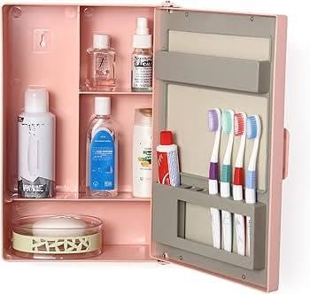 zahab HiFi Plastic Bathroom Cabinet Pink Single Door 12 x 4 x 16 inch