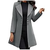 Generic Damen Mode Knopf Mantel Elegante warme Jacke Langarm Woll Einfarbig Lange Jacke Freizeitmantel Wolljacke Mantel Damen, Grau, M