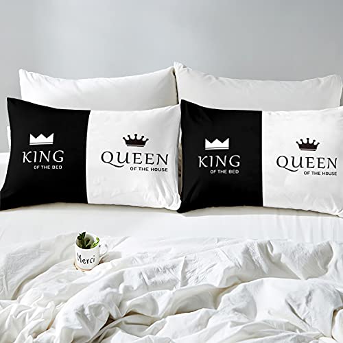 Loussiesd Crown Queen and King Comforter Cover His and Hers Matching Couple Bedding Set Lover Romantic Valentine's Day Presents Duvet Cover Black and White Bedding & Linen Bedclothes Double - Image 4