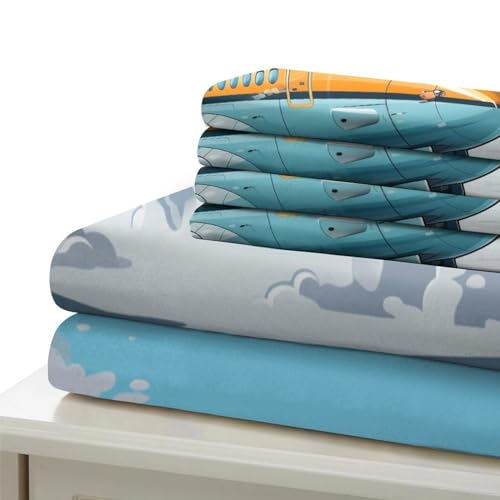 Housse de couette avion imprimé 3D avec taie d'oreiller microfibre douce