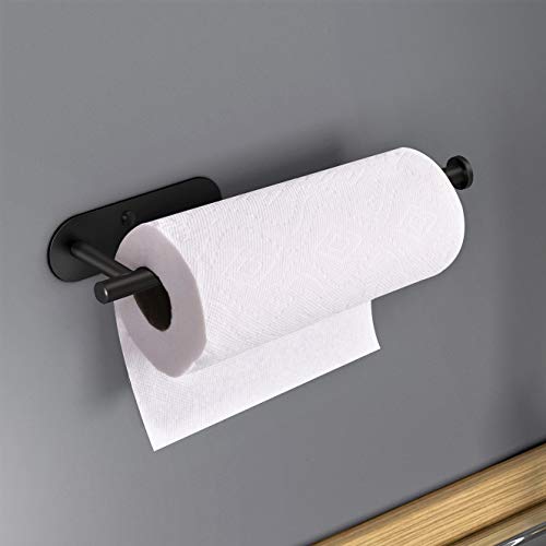 VAEHOLD Adhesive Paper Towel Holder Under Cabinet Wall Mount for Kitchen Paper Towel, Black Paper Towel Roll Holder Stick to Wall, Stainless Steel(Black) - Image 6
