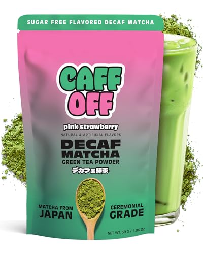 Caff Off Decaf Strawberry Matcha Green Tea Powder From Japan – 1.06 oz / 30 g – Ceremonial Grade & Sugar-Free – No Fillers or Milk Powders – Naturally Decaffeinated Without Chemicals – Tested for Heavy Metals – First Harvest, Shade-Grown & Caffeine-Free Matcha Powder