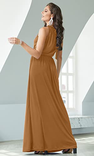 Image of KOH KOH Womens Customized Long Sexy Sleeveless Bridesmaid Halter Neck Wedding Party Guest Summer Casual Brides Formal Evening A-line Gown Gowns Personal Custom Maxi Dress Dresses, Orange