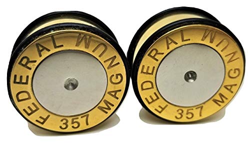 Magnum 357 Bullet Ear Plugs - Metal, Weighted Ear Gauges - 10 Sizes - Pair2