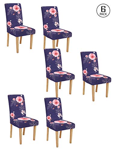 Image of Cortina Dining Chair Slipcovers | Protection Chair Covers | Floral Print, Removable, Washable | Universal Fit Super Soft Stretchy Polyester Spandex | Hotel, Marriage, Wedding | Pack of 6, Indigo