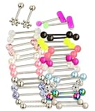 38pcs Surigcal Steel Tongue Piercings Straight Barbell Tongue Rings Wholesale 14g Acrylic Glow In Dark Glitter Skull Tongue Bar Stud for Women Man