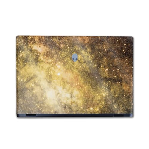 Image of Glossy Glitter Laptop Skin Compatible with Alienware M16 R2 (2024) - Golden Stars - Premium 3M Vinyl Protective Wrap Decal Cover - Easy to Apply | Crafted in The USA by MightySkins