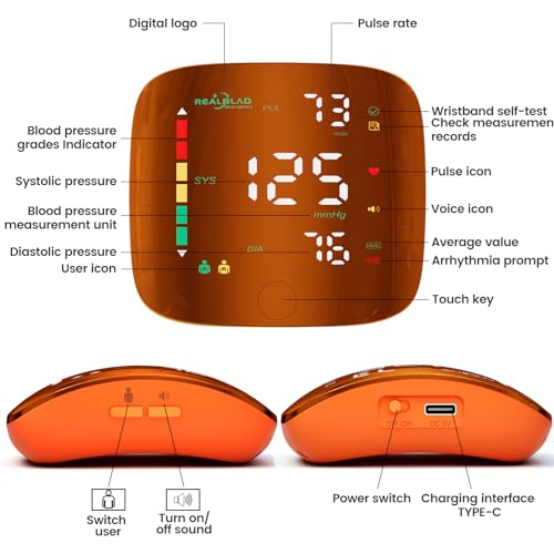 Double Love CC-LED-ORANGE-WRIST Blood Pressure Monitor With Led Touch Screen -Adjustable Wrist Blood Pressure Cuff From 5.1 Inches To 9.3 Inches,Rechargeable Wrist Bp Monitor thumb #6