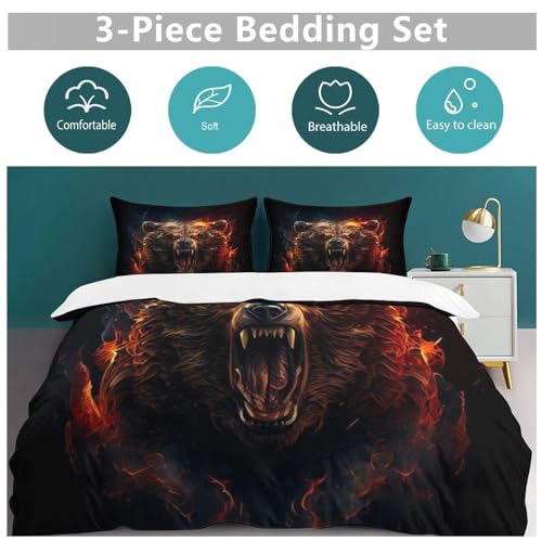 Housse de couette ours microfibre King anti-plis pour lit d'adolescent