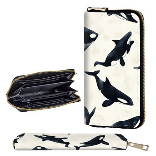 Wallet,Leather Long Wallet Suitable For Ladies And Teenagers - Detachable Wristband + RFID Travel Wallet With Card Slot - Orca Patterns