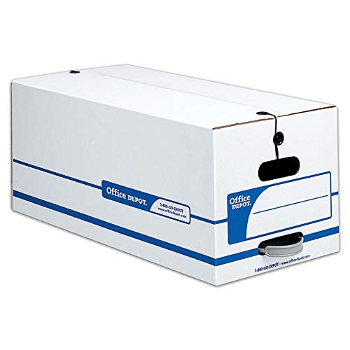 Office Depot® Brand Quick Set-Up Storage Boxes With String & Button Closure, Letter, 24" X 12" X 10", 60% Recycled, White/Blue, Pack Of 12 #TOP2