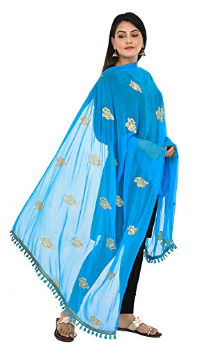 Image of YOUTHQUAKE Golden Patti Embroidered Work Chiffon Dupatta for Womens & Girls with Jaalar Lace