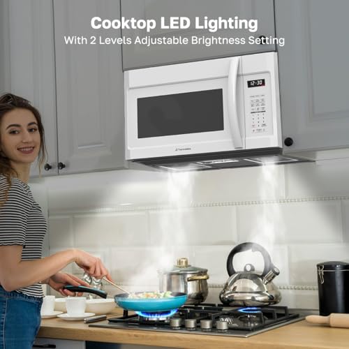 Image of ThermoMate 30 inch White Over the Range Microwave with 1.9 Cu. Ft. Capacity, Over the Stove with One Touch, 1000 Cooking Watts, 400 CFM and Sensor Cooking, 11 Power Levels, LED Lighting