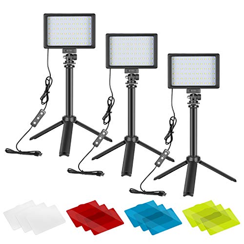 Neewer Video Conference Light Kit, 3-Pack Dimmable 5600K USB LED Video Lights with Desktop Tripod Stand and Color Filters for Zoom Calls, Remote Working, YouTube, Live Streaming, Gaming
