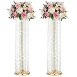 35.4in Tall Metal Wedding Vases for Centerpieces: Set of 2 Flower Stands with Acrylic Crystals, Elegant Table Centerpiece Chandelier Stands for Birthday Party Dinner Event Christmas Wedding Home Décor
