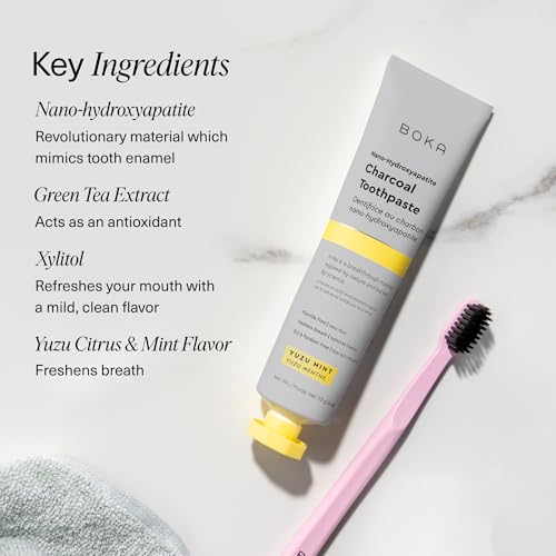 Image of Boka Fluoride Free Toothpaste, Nano Hydroxyapatite Toothpaste, Appropriate for Sensitive Teeth - for Adult Oral Care - Charcoal Yuzu Mint Flavor, 4 Fl Oz 1Pk