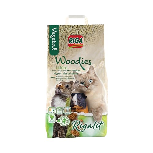 Riga - Rigalit Woodies - Litière pour Chat Et Rongeurs - Fibre De Bois - Origine Végétale - Naturellement Absorbante - Litière Compostable - Neutralise...