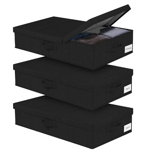 JUPELI 3 Stück Faltbarer Unterbett Aufbewahrungsbox, 15cm Hoch Unter Bett Aufbewahrungskisten Flach, Unterbettkommode Stabil mit Deckel und Griff Für Decken, Kleidung, Steppdecken, Spielzeug, Schuhe