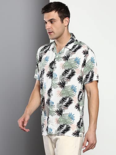 Image of Dennis Lingo Men's Printed Slim Fit Rayon Casual Shirt with Cuban Collar & Half Sleeves