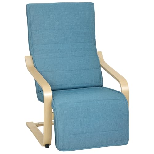 HOMCOM Sillón de Salón con Reposapiés Ajustable, Butaca de Salón Tapizada en Lino Sintético con Marco de Madera, Sillón de Relax para Dormitorio, Oficina, Estudio, 66,5x94x100 cm, Azul