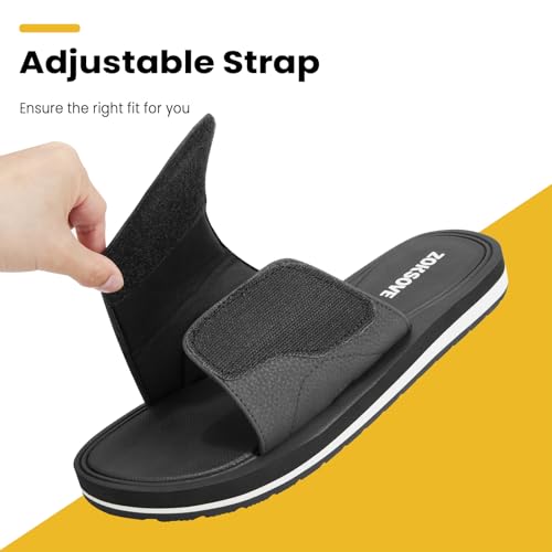 Slides for Men - Adjustable Slide Sandals Slip On- Open Toe Memory Foam Beach Sandals - Comfortable Summer Footwear for indoor/outdoor - Black 73