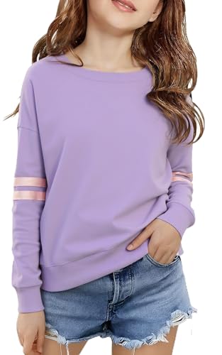 Image of SELINK Girls Big Kids Long Sleeve Striped Color Block Pocket Tees | Casual Loose Fit With Side Pockets,Soft Stretch Polyester Blend For Big Girls Daily&Back To School Wear