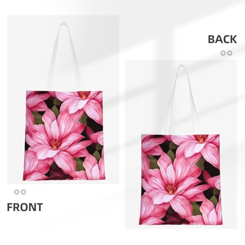 Canvas Tote Bag for Women Shoulder Tote Purse Reusable Grocery Bag Beauty pink Floral Flowers Aesthetic Shopping Bags3