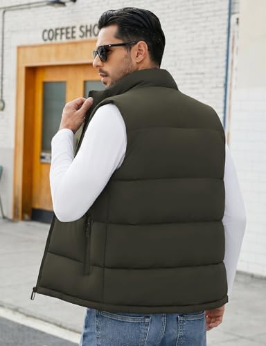Image of WHN Men's Casual Puffer Vest Lightweight Full Zip Up Work Sleeveless Jacket Stand Collar Outerwear with 3 Pockets
