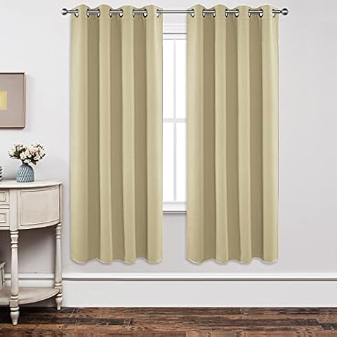 Joydeco Blackout Curtains 72 Inch Length 2 Panels Set, Thermal Insulated Long Curtains& Drapes 2 Burg, Room Darkening Grommet Curtains for Living Room Bedroom Window (W52 x L72 Inch, Beige) Cover