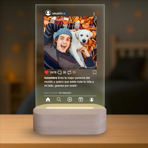 Lámpara Personalizada   Lampara con Foto y con Texto, Regalos Originales, Luz LED, Regalo para Pareja, Amigos, Familiares, Regalos Personalizados, Placa de Metacrilato con Luz (INSTAGRAM)