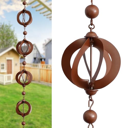 FALESOUL 3.6FT Rain Chain, Rain Chains for Gutters with 5 Cups, Not Rust Wrought Iron Rain Chains for Garden Decorative, for Gutters, Eaves, Drainage, Replacement for Downspout