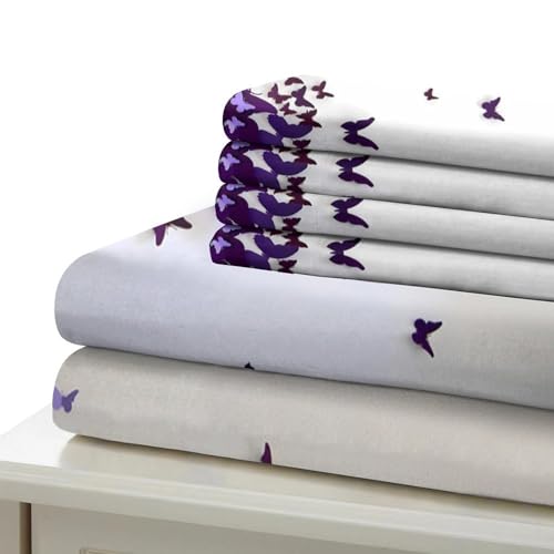Housse de couette papillon violet lit simple 135x200 ado