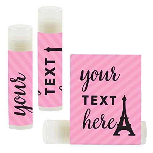 Andaz Press Personalized Lip Balm Party Favors, Paris Eiffel Tower, Your Text Here, 12-Pack, Custom