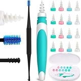 Q-Grips Earwax Remover - Silicone Ear Wax Removal Tool with Soft Ear Cleaner, Safe Q Twist Spiral, Smart Catcher, and 16 Replacement Tips - Gentle and Painless Ear Cleaning Kit