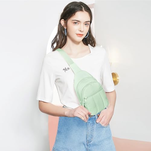 Image of Viverte Quilted Puffer Crossbody Bags for Women Small Puffy Sling Bag Lightweight Cross Body Bubble Purse Shoulder Bag for Travel (Light Green)