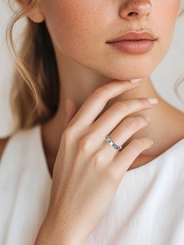 CYW Moissanite Sapphire Ruby Emerald Hand Setting Full Eternity Rings for Men Women, Solid 925 Sterling Silver, Stackable Ring, Wedding Birthday Valentines Anniversary Ideal Gift2