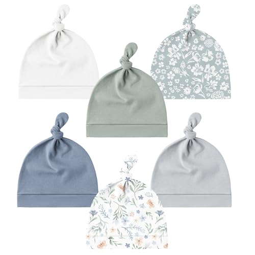Image of Konssy 6 Pack Baby Newborn Hats Set Knot Beanie Hats Soft for Infant Baby Girls Boys Caps 0-6 Months