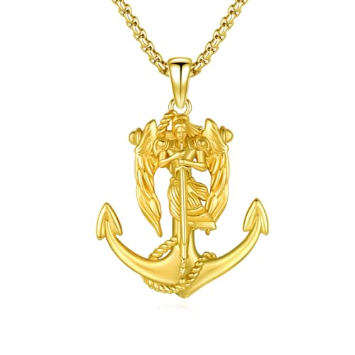 XIXLES 925 Sterling Silver 14K Gold Large Archangel St Michael Necklace