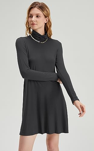 Image of KEEDONE Women's Long Sleeve Turtleneck Casual Loose T-Shirt Dresses