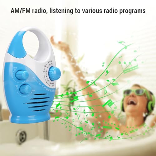Tragbares Duschradio, Batteriebetriebener Tragbarer AM -FM -Taste -Lautsprecher mit Oberster Griff und Lautsprecher für Zuhause, Bad, Spritzsicher