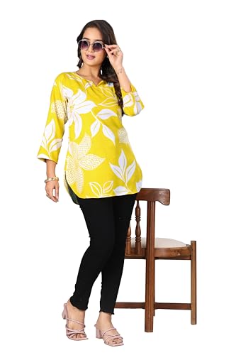 Image of Women's Short Kurti in TopsTunic Rayon Cotton Blend | Ladies Ethnic Tunic