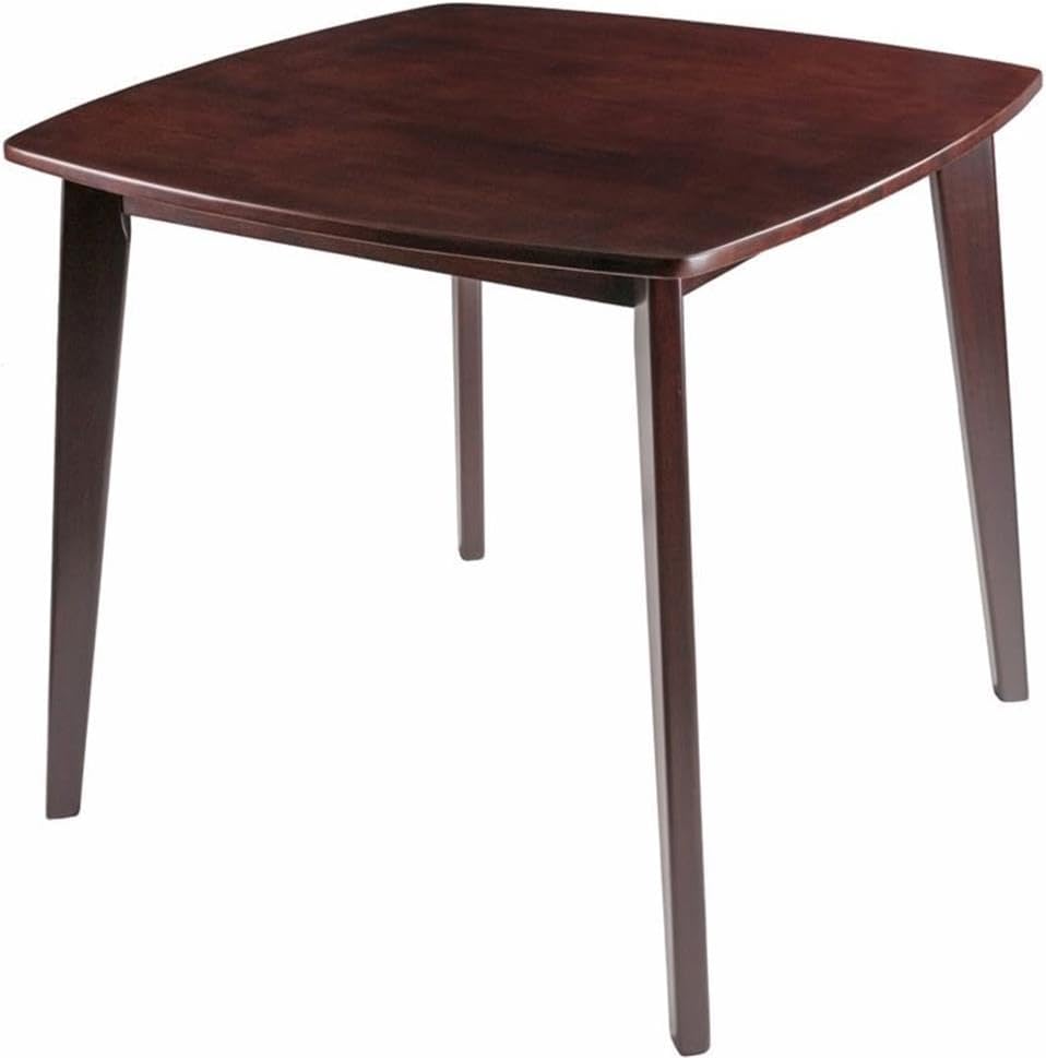 Pemberly Row Square Transitional Solid Wood Dining Table, 34 in x 34 in x 29.33 in, Walnut Finish, Angled Legs, Smooth Wood Grain Top, Kitchen or Dining Room Table for Home