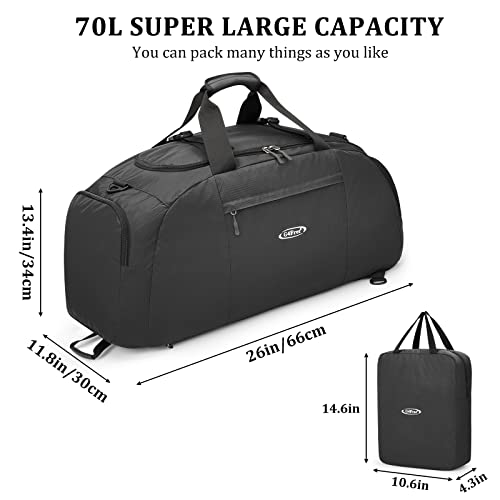 G4Free 70L Large 3-Way Duffle Backpack Gym Bag with Shoe Compartment Lightweight Waterproof Foldable Sports Duffel Bag Travel Backpack Luggage (Black) - Image 6