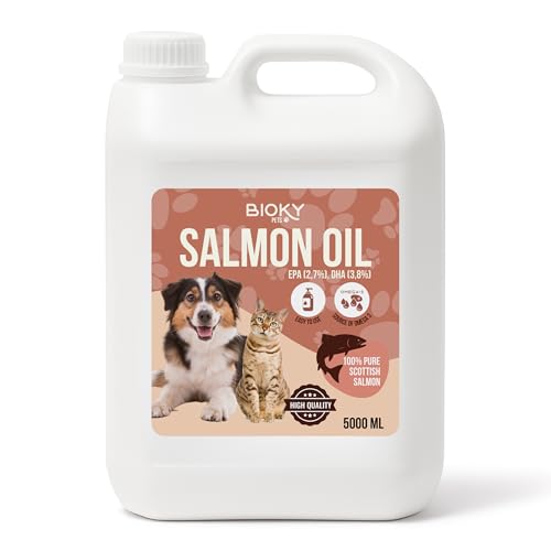 Bioky Aceite de Salmón: Perros y Gatos 5L – Fuente de Omega 3 y 6 – EPA y DHA - Complemento Alimenticio Premium con Ácidos Grasos y Vitamina E – Origen Escocia