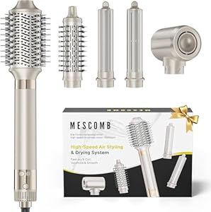 MESCOMB 5 in 1 Airstyler & Hairstyler Set – Ionen Föhn, Auto Lockenstab & Volumenbürste – Schnelltrocknend，Styling für Locken, Volumen & Glätten ohne Hitzeschäden | Leicht & Ideal für Zuhause