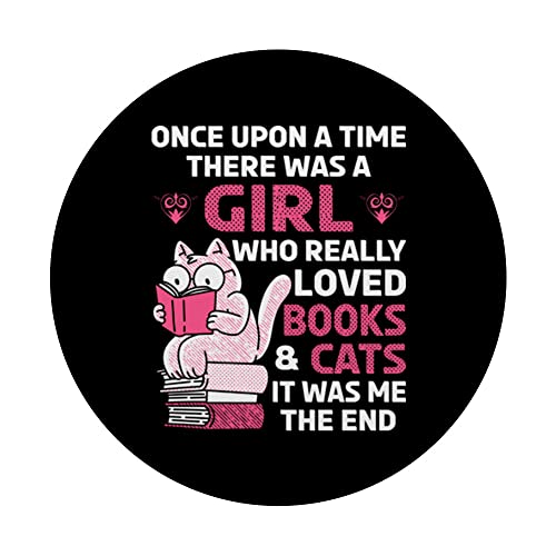Once upon a time there was a girl who loved cats and books PopSockets Swappable PopGrip, Black - Image 3