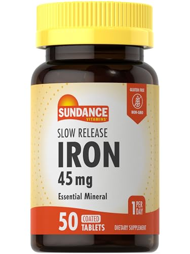 Sundance Iron 45mg Slow Release Pills | 50 Tablets | Essential Mineral Supplement | Vegetarian, Non-GMO, and Gluten Free Formula