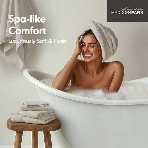 Madison Park Signature Türkische Badetücher, 800 g/m², 100% Baumwolle, übergroßes Badetuch-Set, 8-teilig, beinhaltet 2 Badetücher, 2 Handtücher und 4 Waschhandtücher, Natur